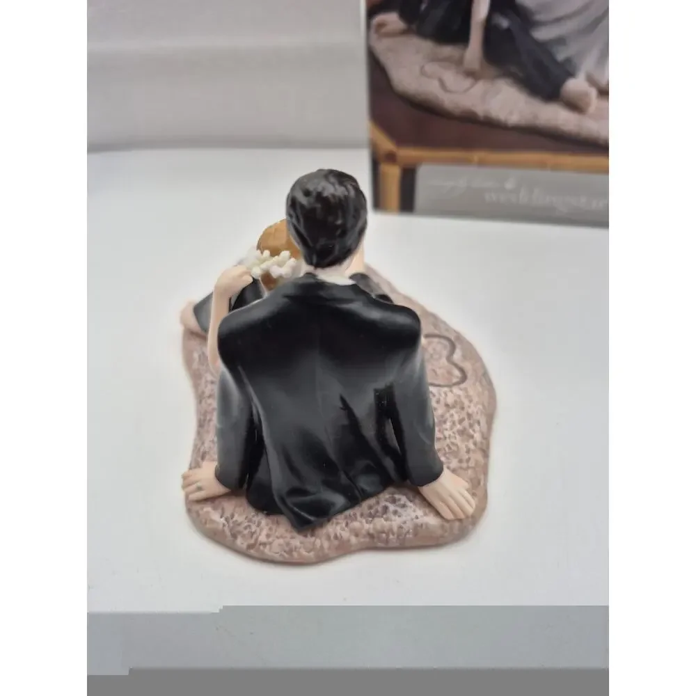 Weddingstar Romantic Couple Lounging On Beach Hand Painted Porcelain Cake Topper